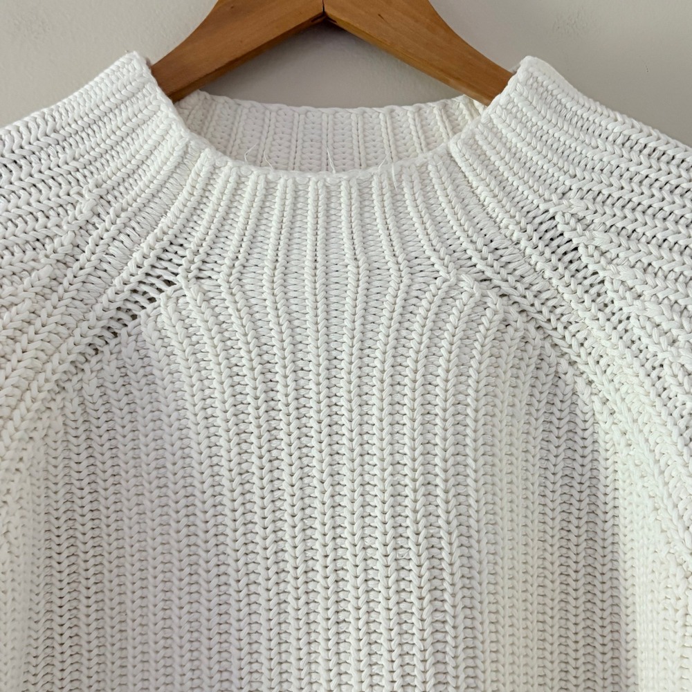 J. Crew Sweater Crew Neck Large Ivory Shaker Stitch Cotton Chunky Knit Raglan - Picture 2 of 12